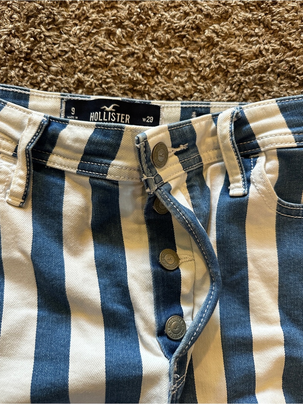 Hollister High-Rise Striped Denim Mom Shorts- Size 9
